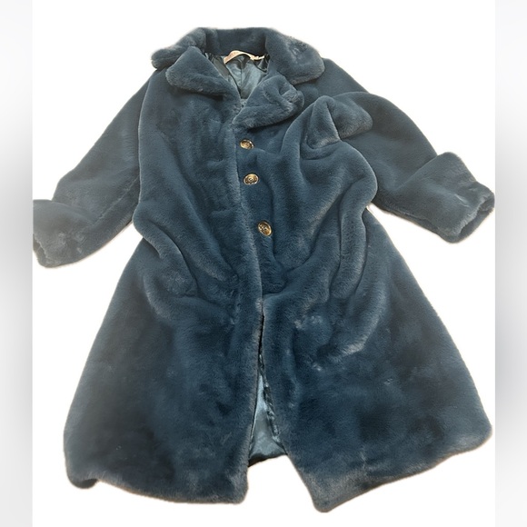 ESQUALO - Super Soft Luxury - Long faux fur coat-teal blue. Women’s L- 10. - Picture 1 of 7